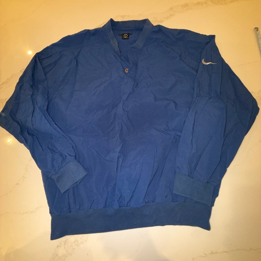 Nike Golf Mens Blue V-Neck Pullover Windbreaker Jacket Swoosh Logo Large